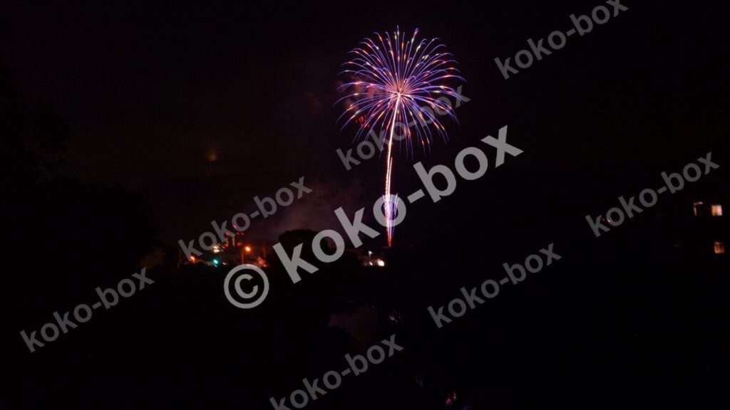 夜空に咲く青色の打ち上げ花火写真素材