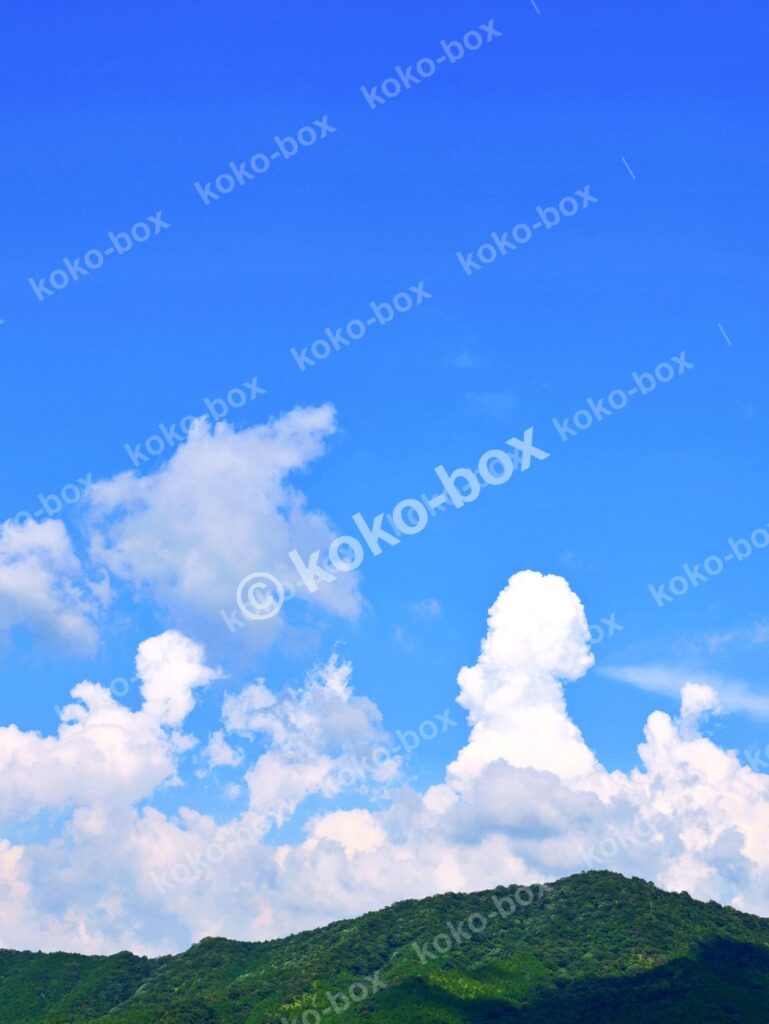 夏の青空と雄大な入道雲 縦位置写真素材