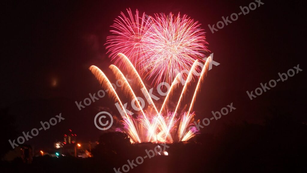 夜空を彩る多色の打ち上げ花火写真素材